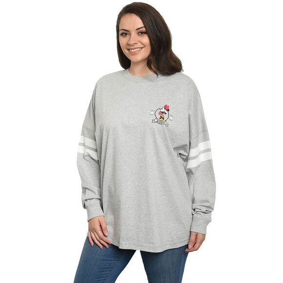 New Disney Women Minnie Mouse Sweatshirt Jersey Long Sleeve Light Gray - Picture 3 of 8